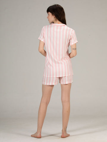 Evolove Women Stylish Shorts and Top Set with Pockets Buttons Elastic Waist Viscose Liva Striped Pattern Super Soft Comfortable ( S to 2XL Size )