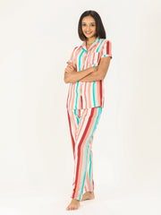 Pyjama Set Liva | Shirt Pyjama Set Night Wear for Daily Use with Pockets & Pants Super Soft Comfortable ( XL Size, Multi )