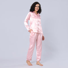 evolove Women Satin Short Sleeve Top and Pyjama Nightsuit Set