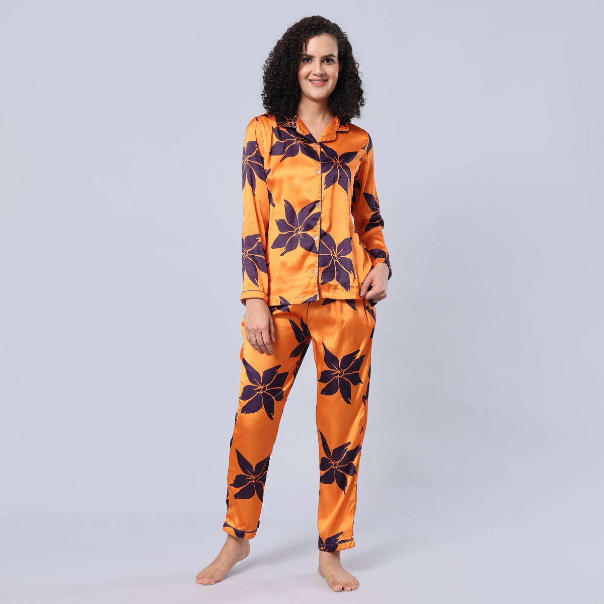 evolove Women Satin Short Sleeve Top and Pyjama Nightsuit Set