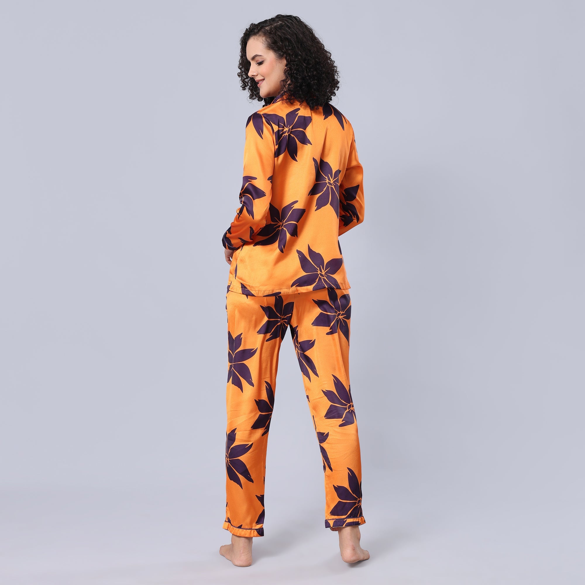 evolove Women Satin Short Sleeve Top and Pyjama Nightsuit Set
