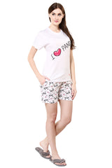 White I Love P & a Printed Shorts Set Get Free Eyemask Inside Of Any Design