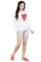 evolove Ground Grey Round neck Hearts Print Women's (Shorts set) Night suit