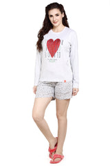 evolove Ground Grey Round neck Hearts Print Women's (Shorts set) Night suit