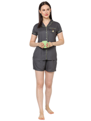 Evolove Women's Viscose Liva Super Soft Shirt & Shorts Set, Night suit set ,Sleepwear (BTS Heart Symbol embroidery on pocket), Various colour Options & sizes M - XXL)