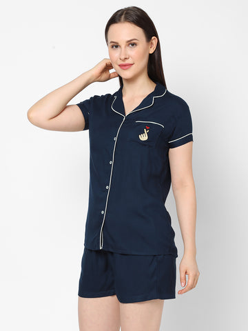 Evolove Women's Viscose Liva Super Soft Shirt & Shorts Set, Night suit set ,Sleepwear (BTS Heart Symbol embroidery on pocket), Various colour Options & sizes M - XXL)