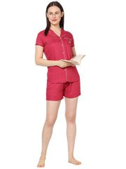 Evolove Women's Viscose Liva Super Soft Shirt & Shorts Set, Night suit set ,Sleepwear (BTS Heart Symbol embroidery on pocket), Various colour Options & sizes M - XXL)