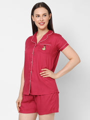 Evolove Women's Viscose Liva Super Soft Shirt & Shorts Set, Night suit set ,Sleepwear (BTS Heart Symbol embroidery on pocket), Various colour Options & sizes M - XXL)