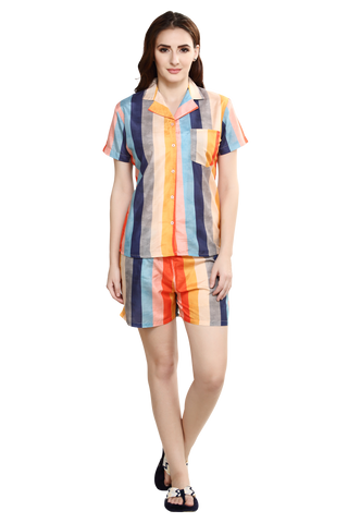 evolove Women's 100% Cotton multi colour Nightsuit (Shorts set) Get Free Eye Mask Inside of any design