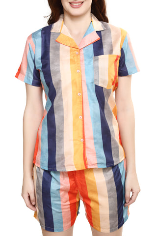 evolove Women's 100% Cotton multi colour Nightsuit (Shorts set) Get Free Eye Mask Inside of any design