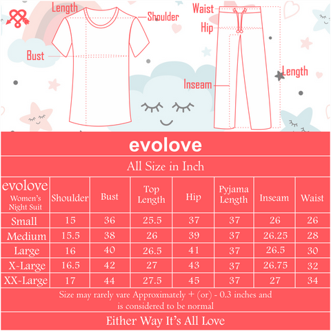 evolove Women's Love Pink Round Neck Mocha Printed Pajama Set Night Suit (Top Bottom same print , Love Pink) Get free eyemask inside of any design