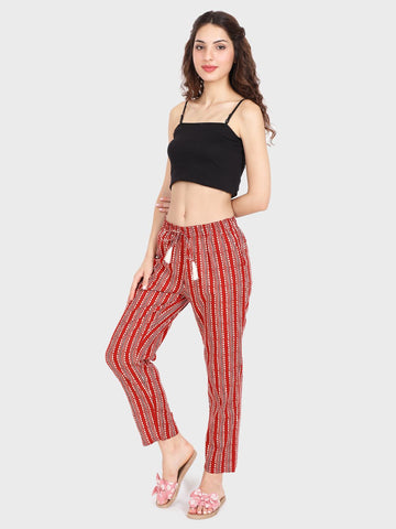 Evolove Women's Cotton Printed Pajama Relaxed Lounge Pants With Pockets (Brick Red)