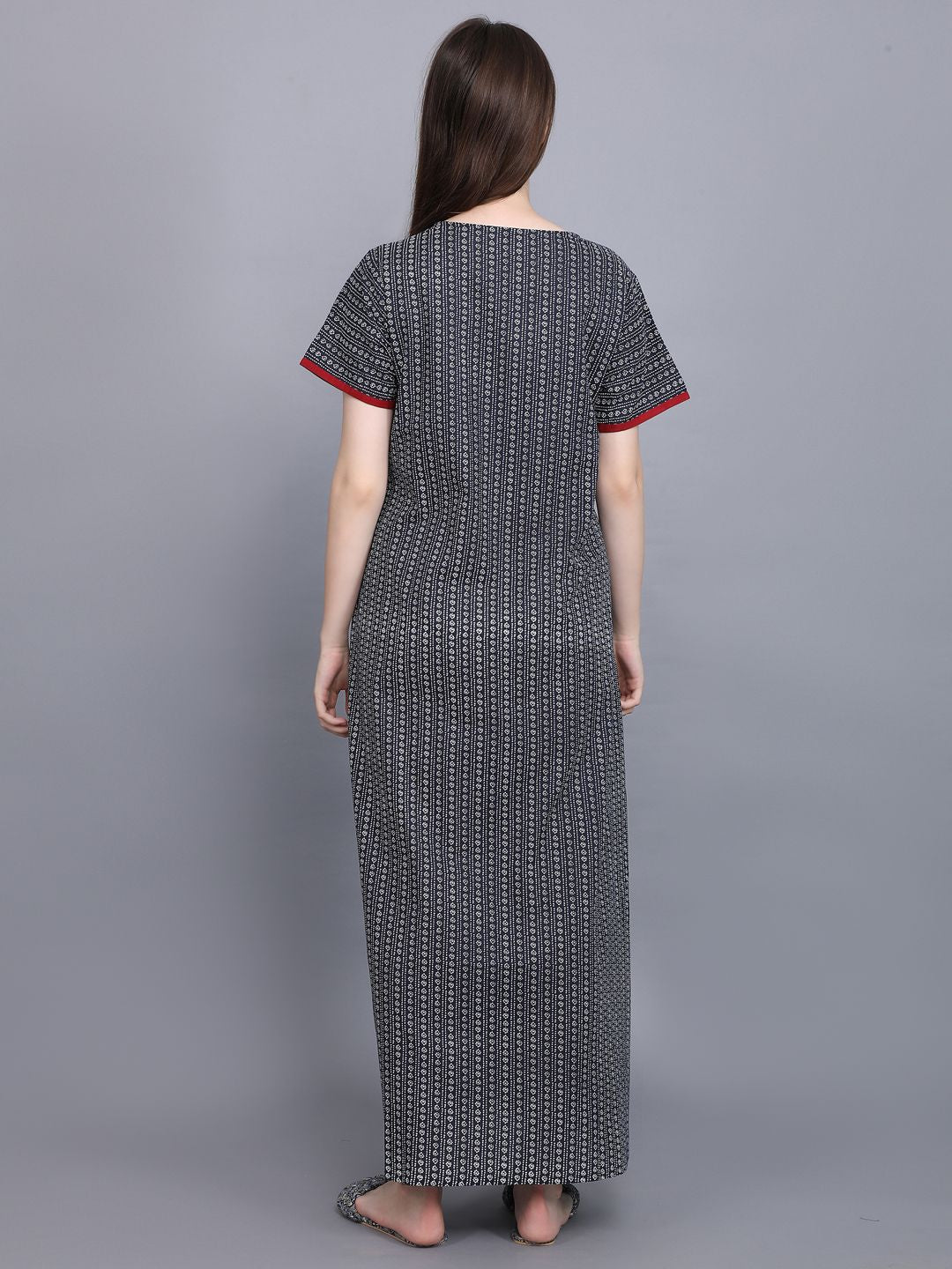 Evolove Women's 100% Cotton Printed Maxi Nightgown Long Nighty Sleepwear for Ladies Super Soft Comfortable Design  (Grey)