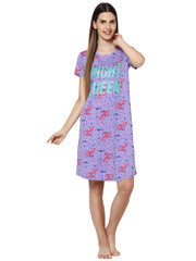 evolove women's unicorn print with nightqueen printed knee length nightgown/short nighty/longpolo, 100% cotton, super soft, trendy design