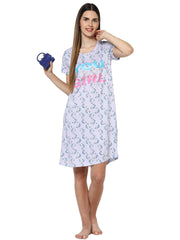 evolove women's rainow print with you go girl printed knee length nightgown/short nighty/longpolo, 100% cotton, super soft, trendy design