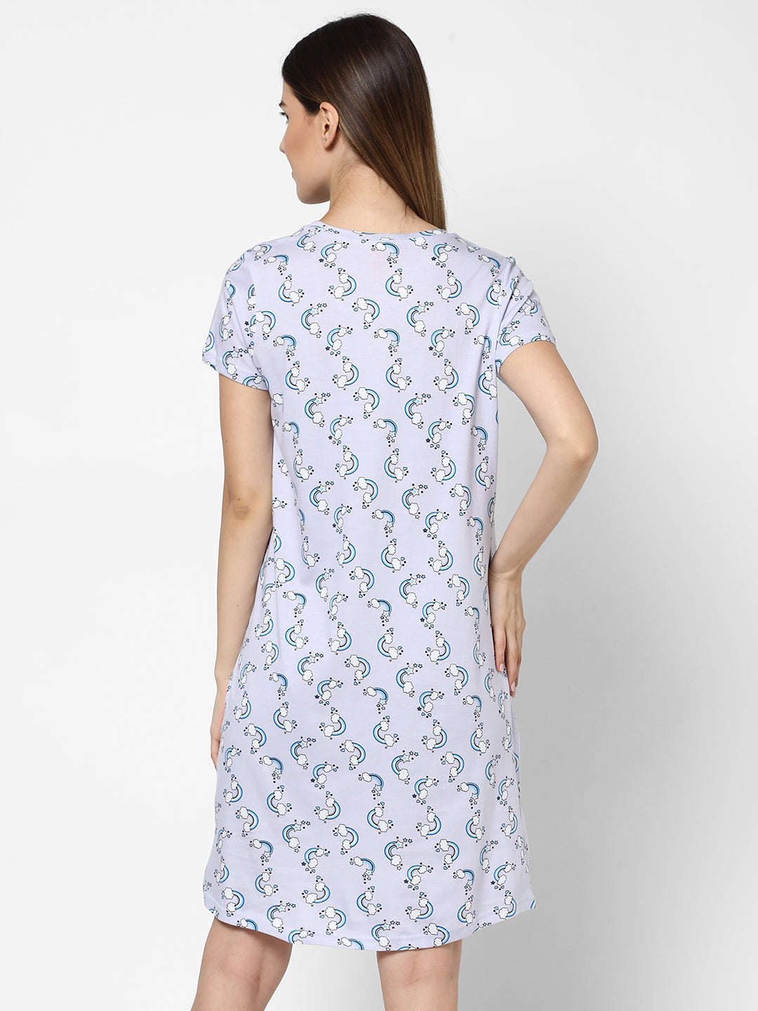 evolove women's rainow print with you go girl printed knee length nightgown/short nighty/longpolo, 100% cotton, super soft, trendy design