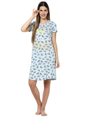 evolove women's cactus print with me and you printed knee length nightgown/short nighty/longpolo, 100% cotton, super soft, trendy design