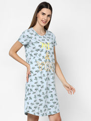 evolove women's cactus print with me and you printed knee length nightgown/short nighty/longpolo, 100% cotton, super soft, trendy design