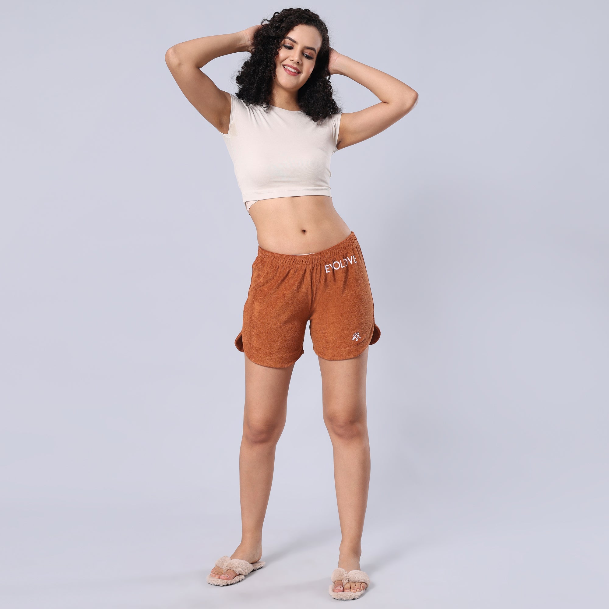 Evolove Women's Cotton Velvet Solid Shorts Super Soft Comfortable