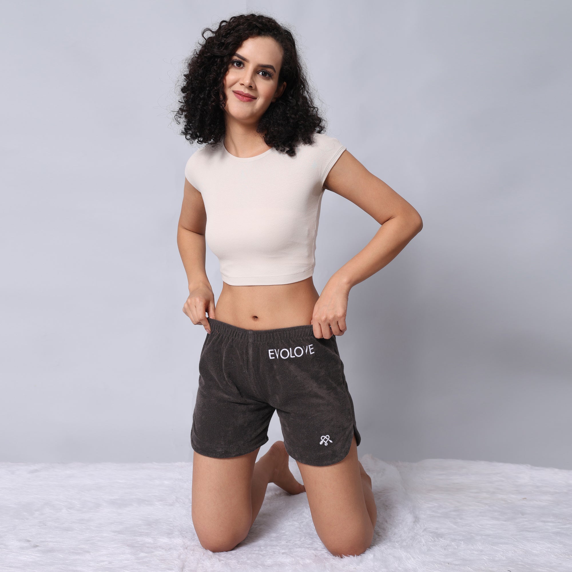 Evolove Women's Cotton Velvet Solid Shorts Super Soft Comfortable