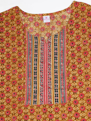 Evolove Women's Cotton Printed Maxi Nighty Sleepwear Super Comfortable & Soft Cotton (Mustard)