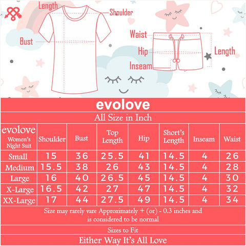 Evolove Women Cotton  Shorts and Top Set Stylish Night Wear Suit Dress with Pockets Elastic Waist Super Soft Comfortable ( S to 2XL Size )