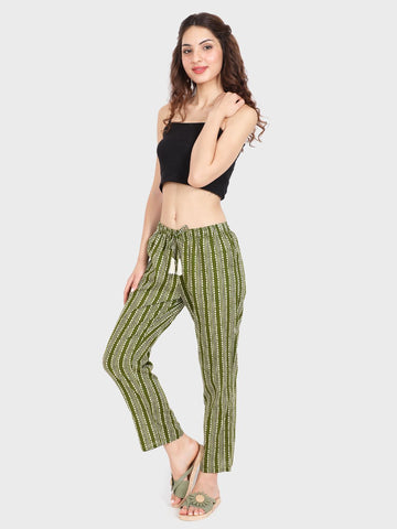 Evolove Women's Cotton Printed Pajama Relaxed Lounge Pants With Pockets ( Olive)
