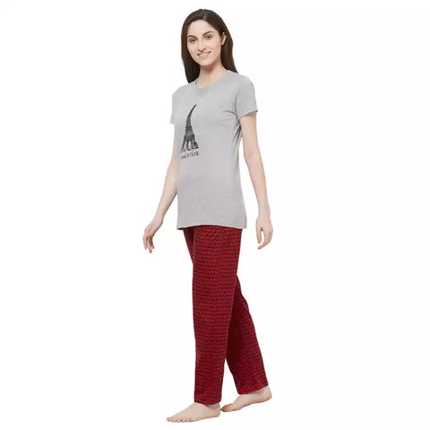 Evolove Women's Hosiery cotton Half Sleeve T-shirt & Printed  Pajama Set