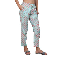 Evolove Women's 100% Cotton Printed Pyjama Relaxed Lounge Pants with Pockets Super Soft Comfortable (Light Green)