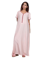 Evolove Women's 100% Viscose Printed Maxi Nightgown Long Nighty Sleepwear for Ladies Super Soft Comfortable Design  ( Pink)