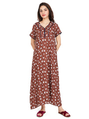 Evolove Women's Rayon Printed Maxi Nighty Sleepwear Super Comfortable (Magenta)