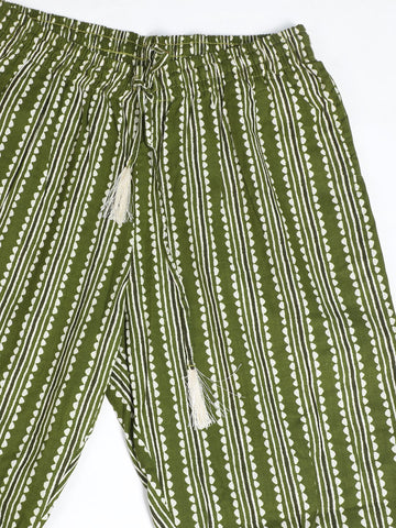 Evolove Women's Cotton Printed Pajama Relaxed Lounge Pants With Pockets ( Olive)