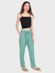 Evolove Women's Cotton Printed Pajama Relaxed Lounge Pants With Pockets (Teal)