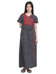 Evolove Women's 100% Cotton Printed Maxi Nightgown Long Nighty Sleepwear for Ladies Super Soft Comfortable Design  (Grey)