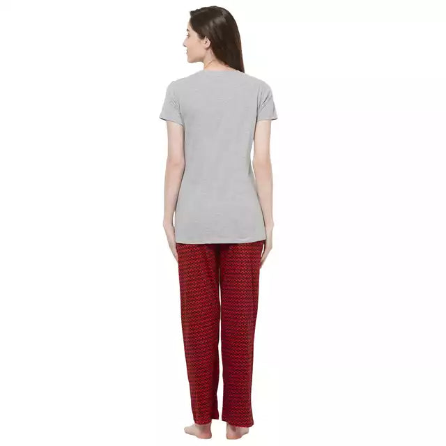 Evolove Women's Hosiery cotton Half Sleeve T-shirt & Printed  Pajama Set