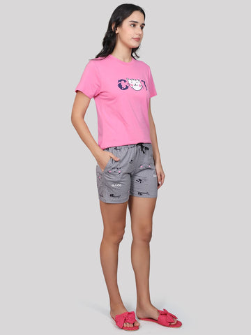 Women's 100% Cotton Shorts Set | Round Neck Half Sleeves Tshirt Shorts with Pockets Super Soft Comfortable