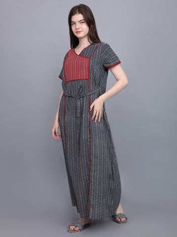 Evolove Women's 100% Cotton Printed Maxi Nightgown Long Nighty Sleepwear for Ladies Super Soft Comfortable Design  (Grey)