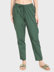 Evolove Women's Cotton Printed Pyjama Relaxed Lounge Pants With Pockets ( Green)