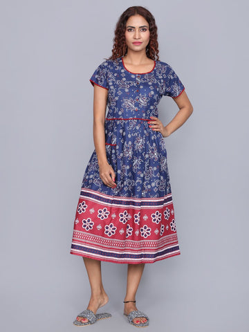 Evolove Women's 100% Cotton Printed Knee Length Nightgown Short Night Dress Super Soft Comfortable Design
