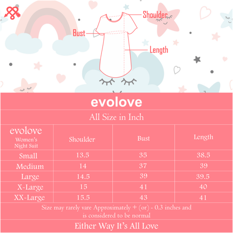 evolove women's icecream print with beautiful printed knee length nightgown/short nighty/longpolo, 100% cotton, super soft, trendy design
