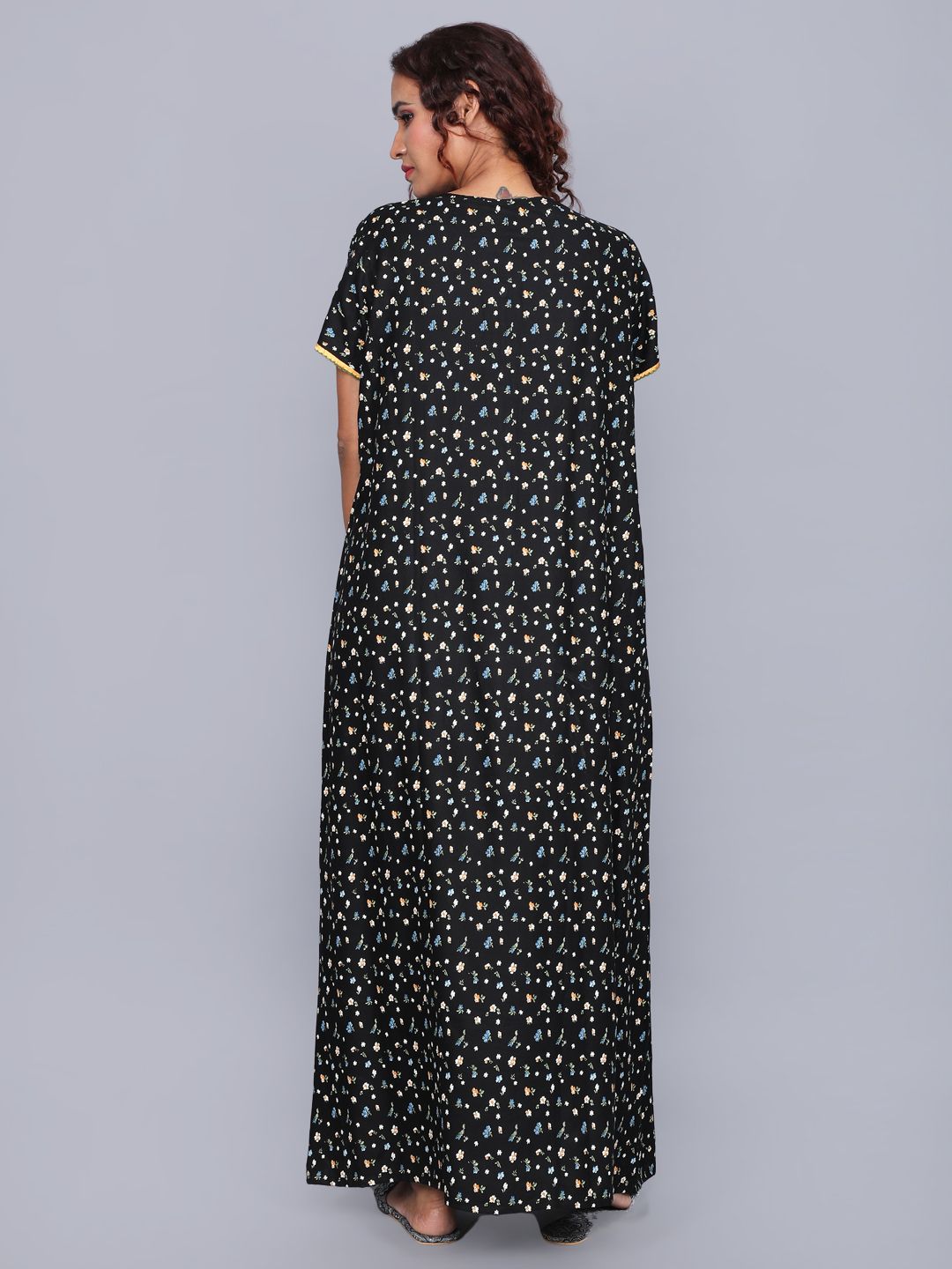 Evolove Women's 100% Viscose Printed Maxi Nightgown Long Nighty Sleepwear for Ladies Super Soft Comfortable Design  ( Black)