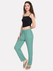 Evolove Women's Cotton Printed Pajama Relaxed Lounge Pants With Pockets (Teal)